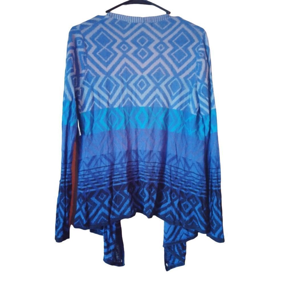 Blue Patterned Open-Front Women’s Sweater Cardigan